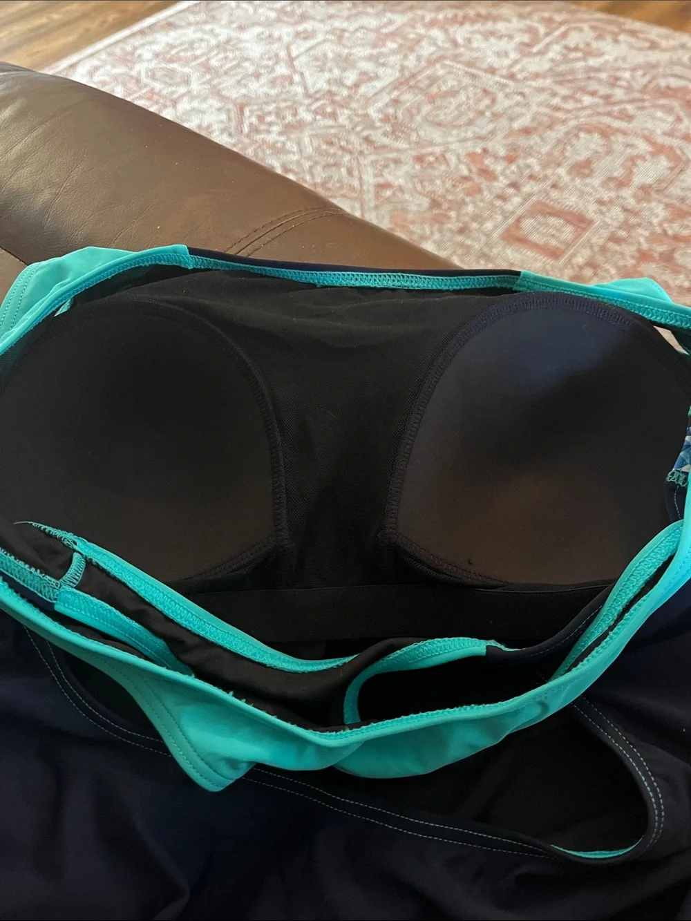 Women’s Navy and Teal Active full boy shorts Swim Suit - Picture 8 of 9